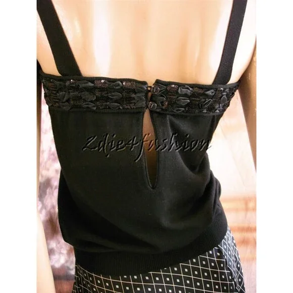 $1970 YVES SAINT LAURENT YSL Black Ribbon Sequin Stretchy Sweater Top M - Picture 7 of 7